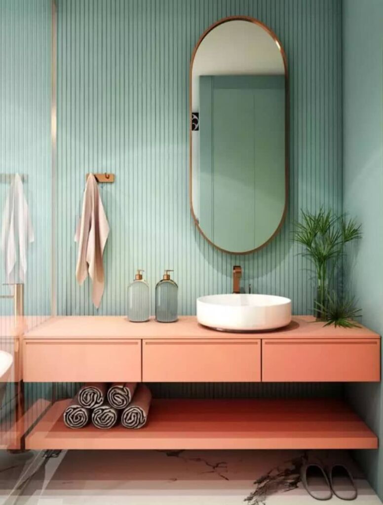 Décoration d'une salle de bain en vert sauge