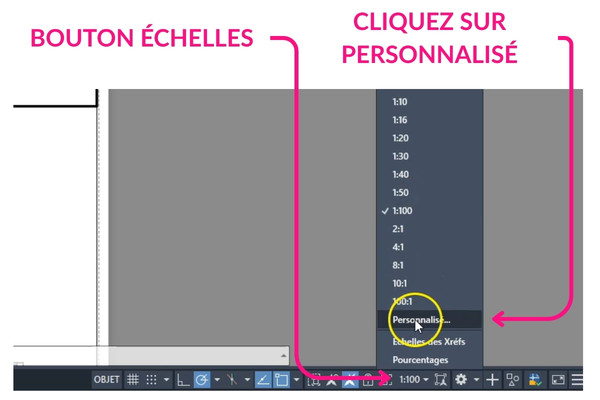 Panneau d'echelles sur AutoCAD