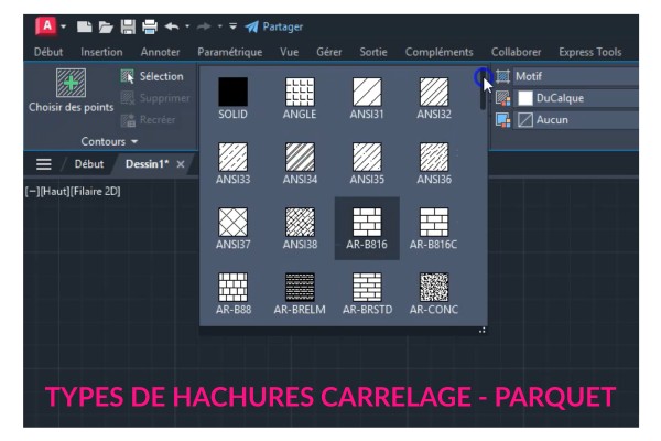 Différents types de hachures autocad