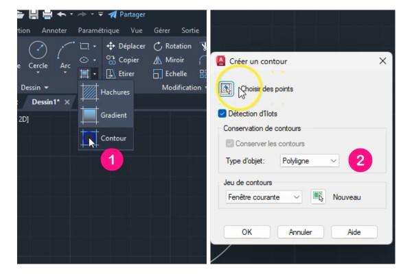 Premières étapes pour creer un contour autocad