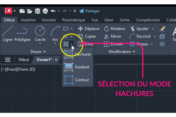 Selection du menu hachures autocad